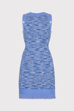 Water Repellent Finish Textured Fringe Knit Mini Dress
