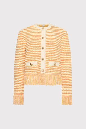 Textured Fringe Trim Cardigan Slub Texture