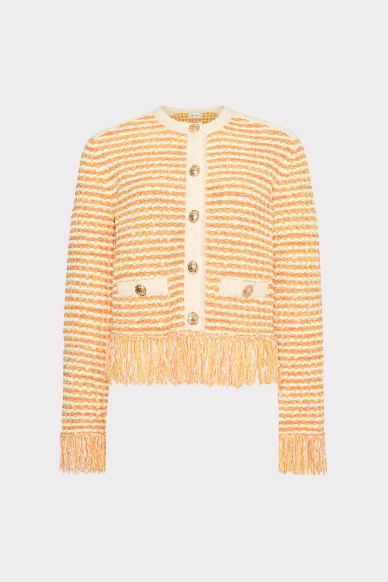 Textured Fringe Trim Cardigan Smooth zipper closure Fresh Style