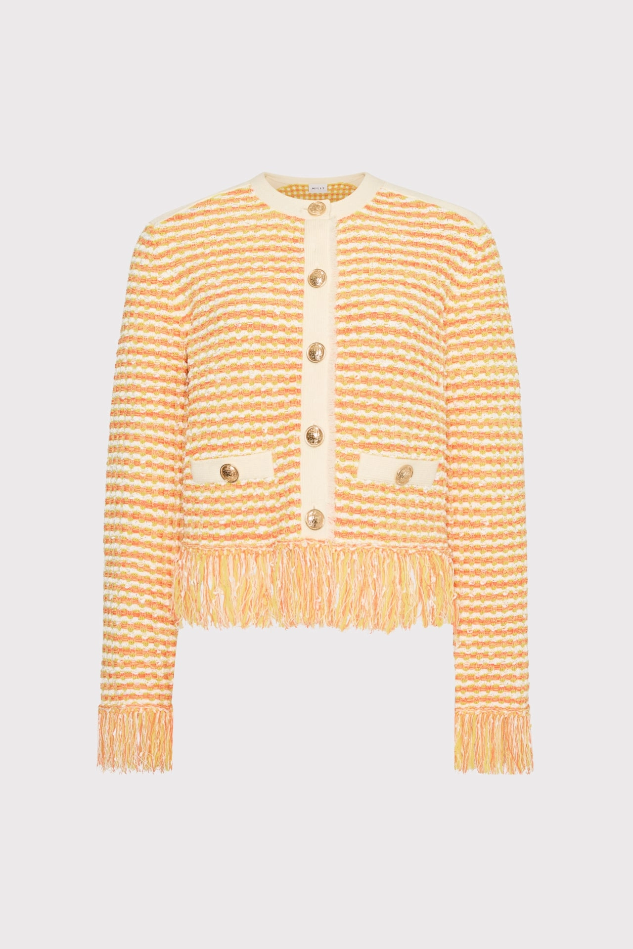 Textured Fringe Trim Cardigan Slub Texture