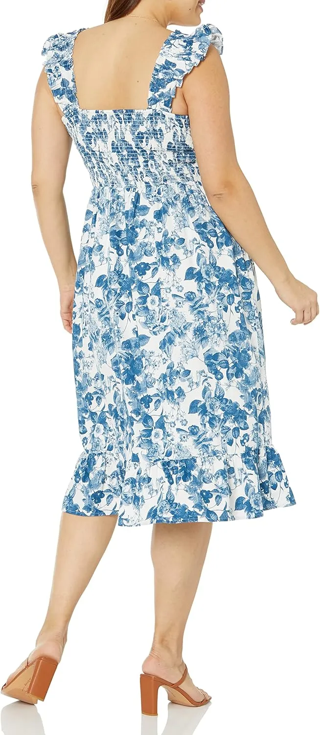 The Drop Women's Kimi Ruffled Shoulder Smocked Midi Dress