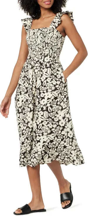 The Drop Women's Kimi Ruffled Shoulder Smocked Midi Dress
