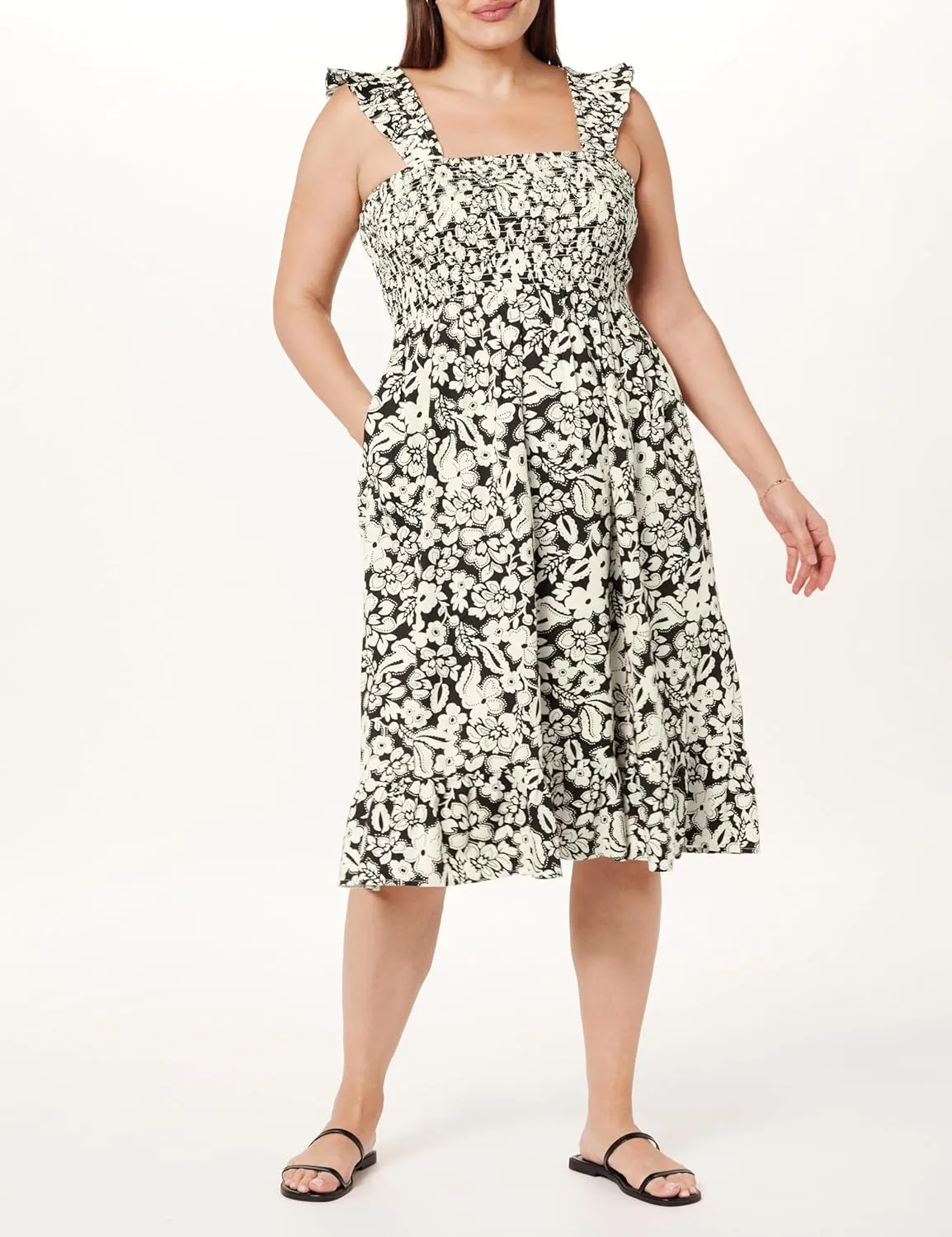 The Drop Women's Kimi Ruffled Shoulder Smocked Midi Dress