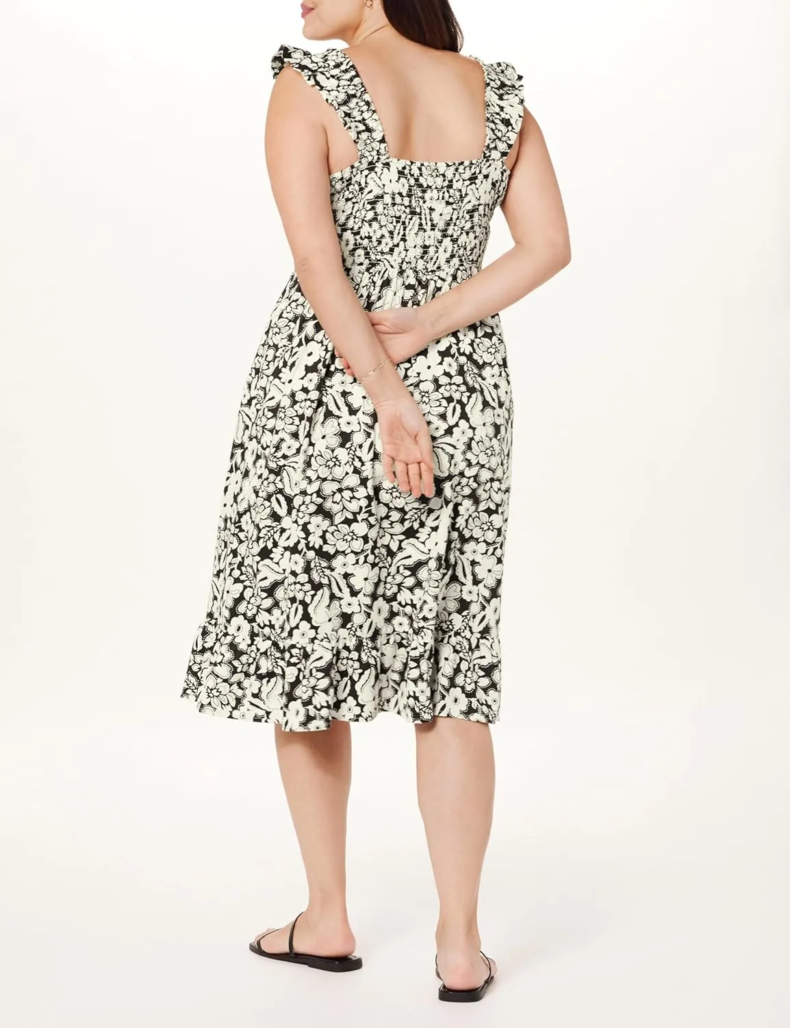 The Drop Women's Kimi Ruffled Shoulder Smocked Midi Dress