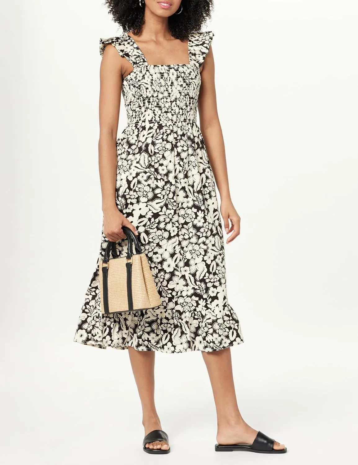 The Drop Women's Kimi Ruffled Shoulder Smocked Midi Dress