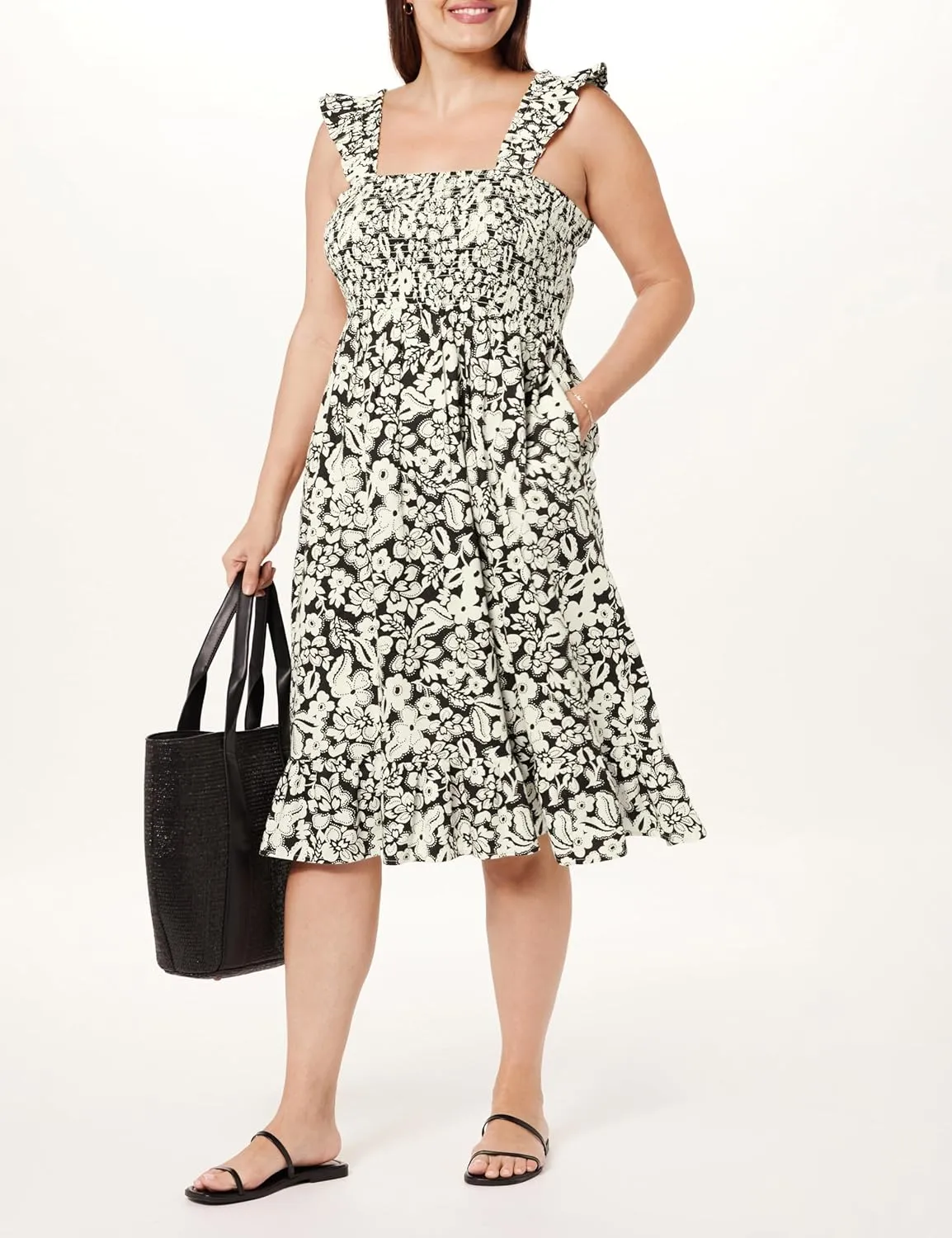 The Drop Women's Kimi Ruffled Shoulder Smocked Midi Dress