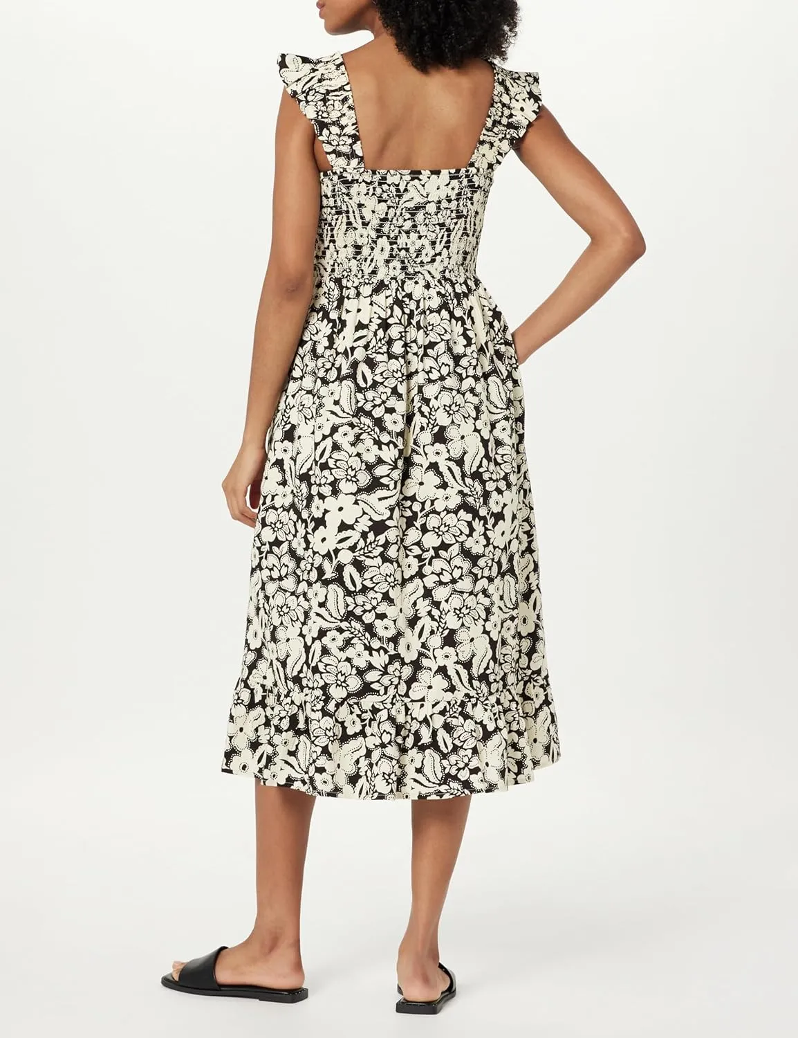 The Drop Women's Kimi Ruffled Shoulder Smocked Midi Dress
