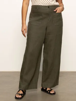 All-Day Wear Stylish Wear The Linen Marine Wide Leg Semi-High Rise Pant Kalamata Extended Sizing