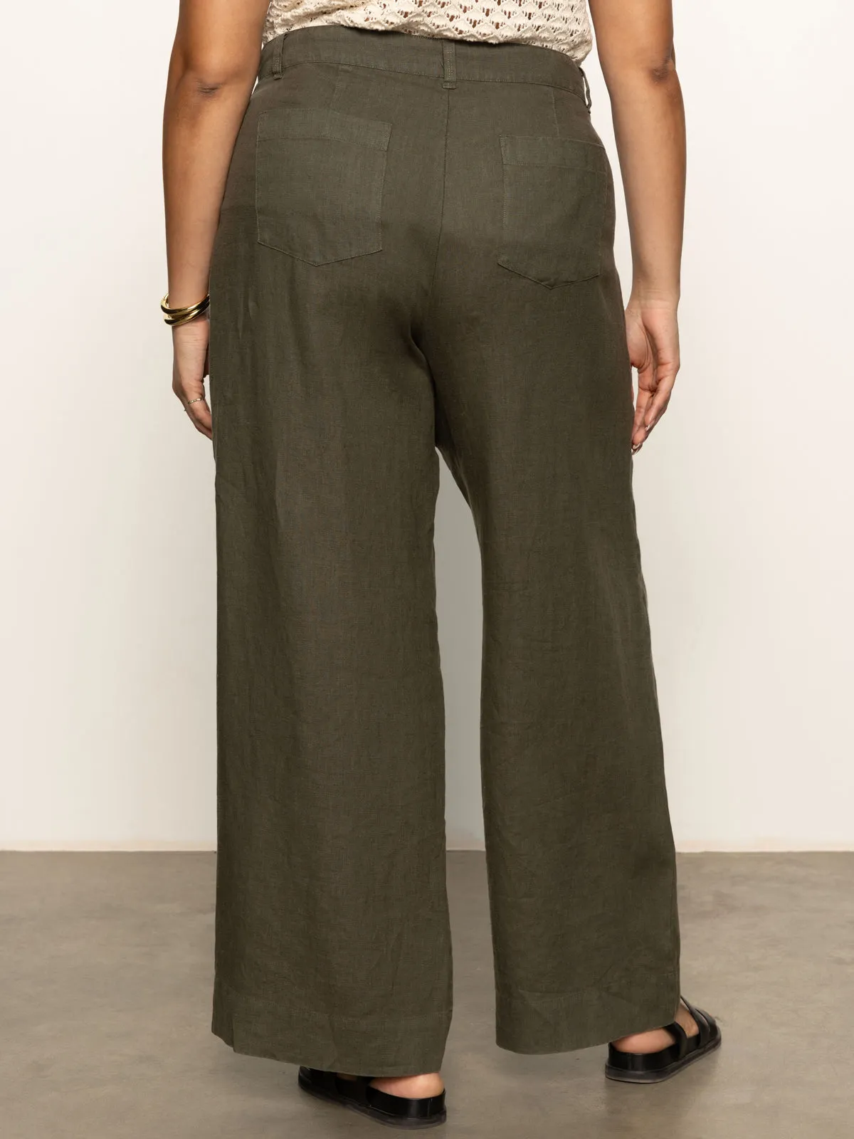 Elasticized Cuffs The Linen Marine Wide Leg Semi-High Rise Pant Kalamata Extended Sizing
