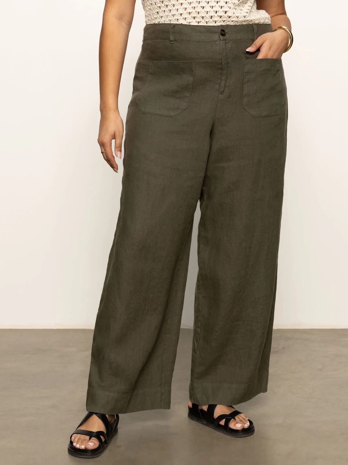 All-Day Wear Stylish Wear The Linen Marine Wide Leg Semi-High Rise Pant Kalamata Extended Sizing