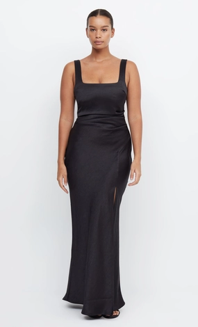 Simple formal dress THE DREAMER SQUARE NECK DRESS - BLACK