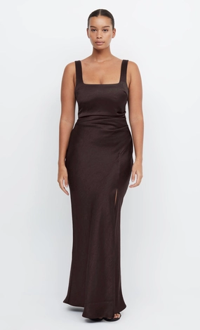 THE DREAMER SQUARE NECK DRESS - DARK CHOCOLATE Happy Glow