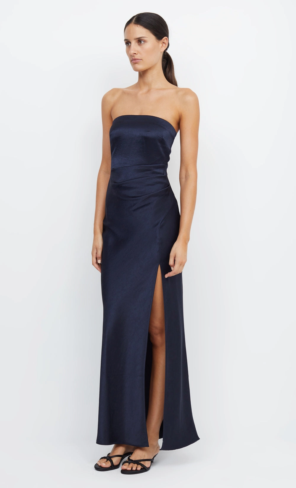 THE DREAMER STRAPLESS DRESS - INK Flattering Waist Fit