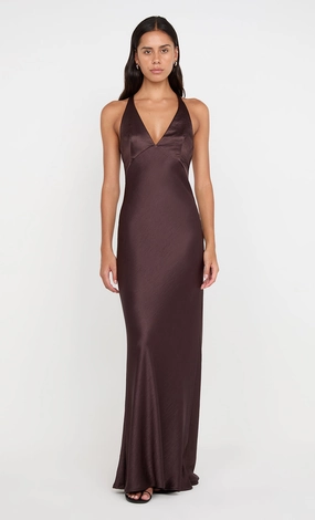 Trend Movement Tailored Cut THE DREAMER V NECK DRESS - DARK CHOCOLATE