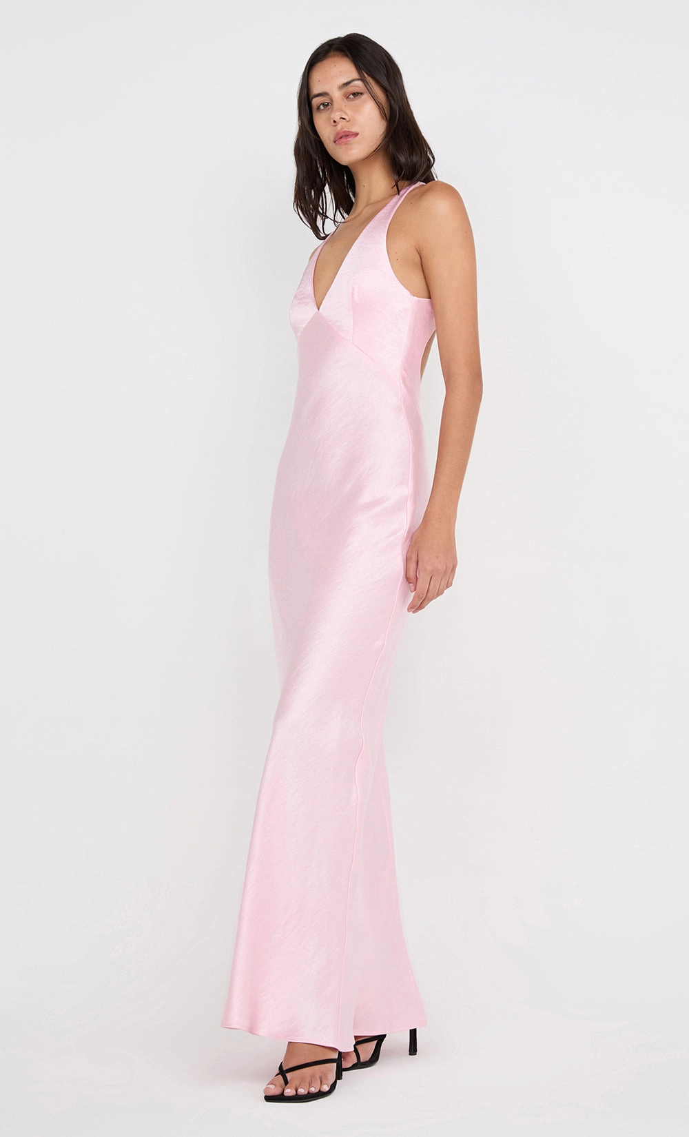 THE DREAMER V NECK DRESS - POWDER PINK Gathered-Detail Moment Soft