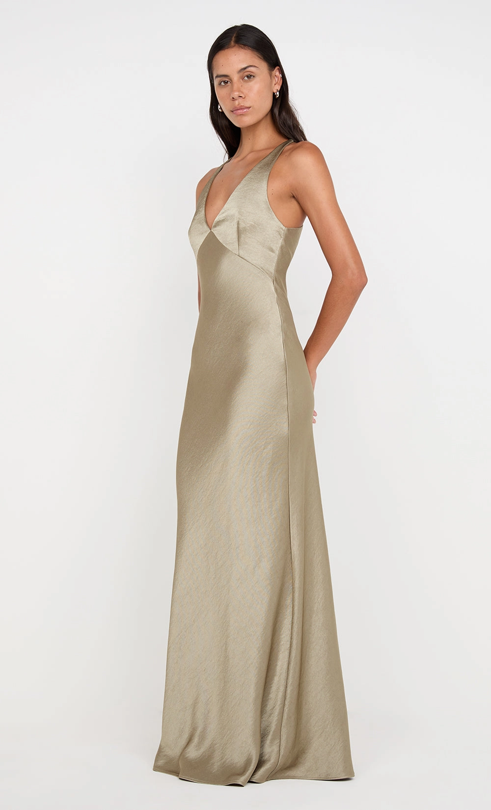 THE DREAMER V NECK DRESS - SAGE Anti-Static-Finish
