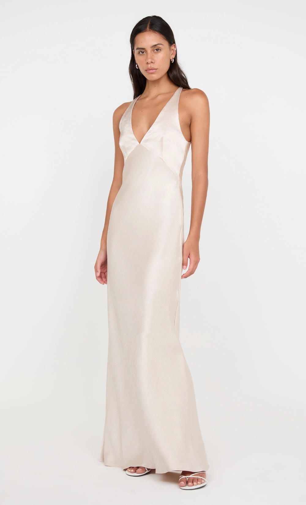 Flattering Waistband THE DREAMER V NECK DRESS - SAND
