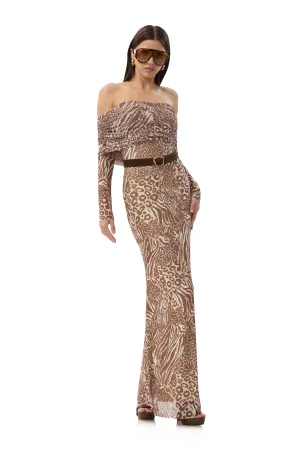 Thelma Dress - Taupe Animal High low hem