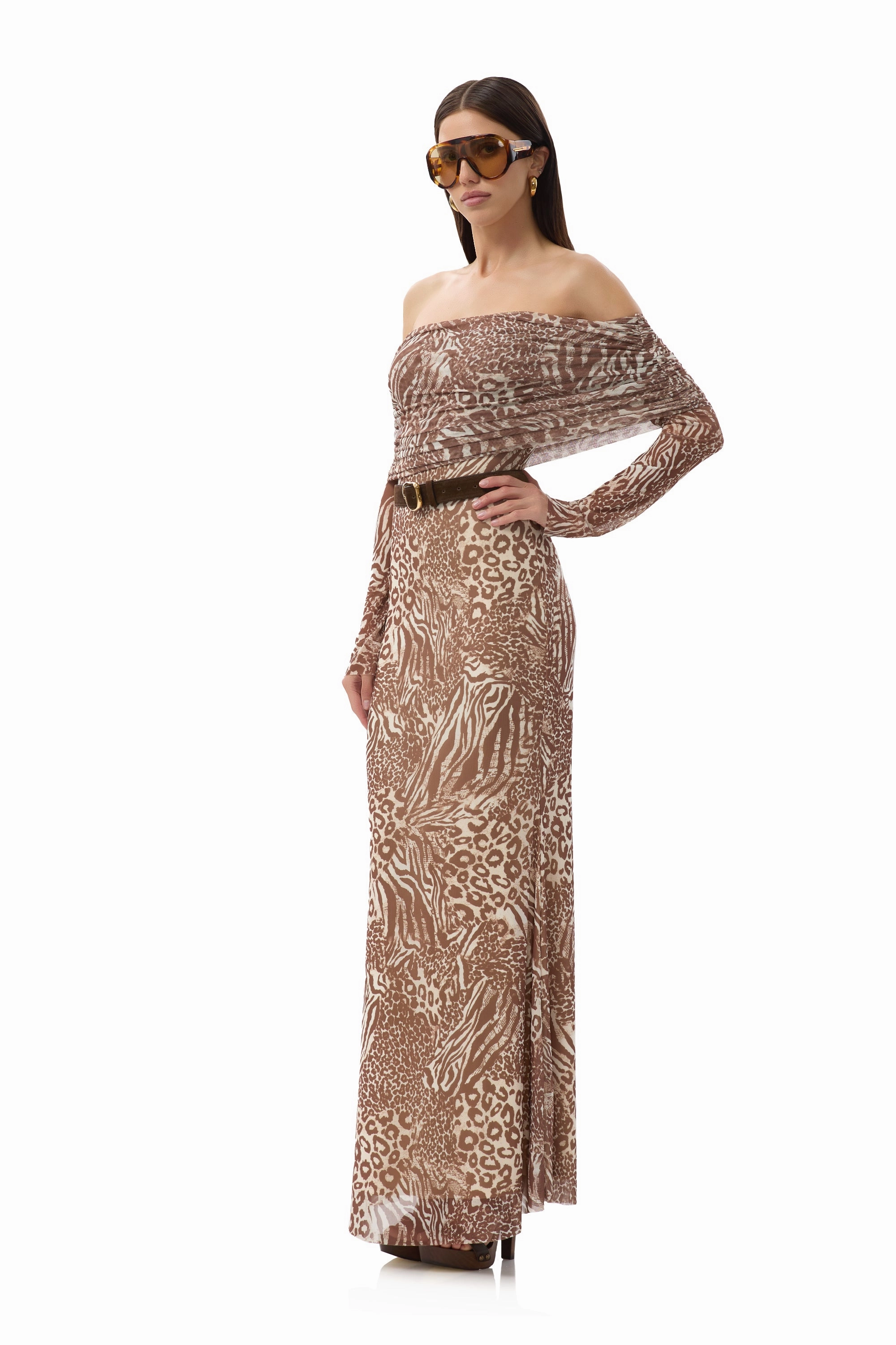 Thelma Dress - Taupe Animal Collar Accent