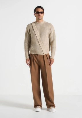 Theo - Asymmetric Brushed Wool Knit Jumper - Beige Cold Comforted
