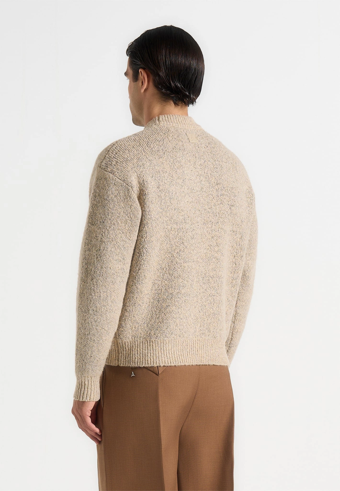 Organic Cotton Midweight Feel Theo - Asymmetric Brushed Wool Knit Jumper - Beige