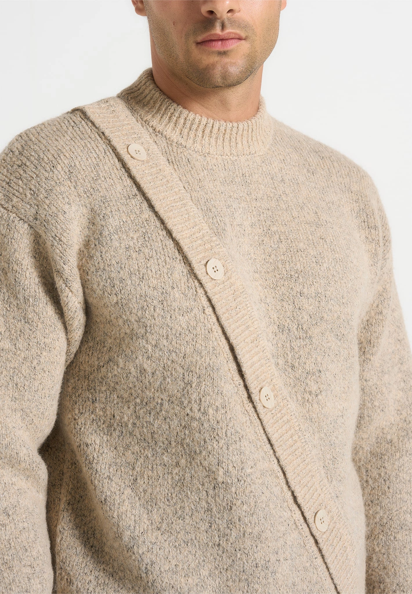 Versatile Casual Look Theo - Asymmetric Brushed Wool Knit Jumper - Beige