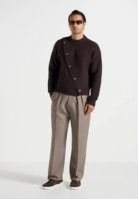 Ultra Soft Yarn Theo - Asymmetric Brushed Wool Knit Jumper - Brown