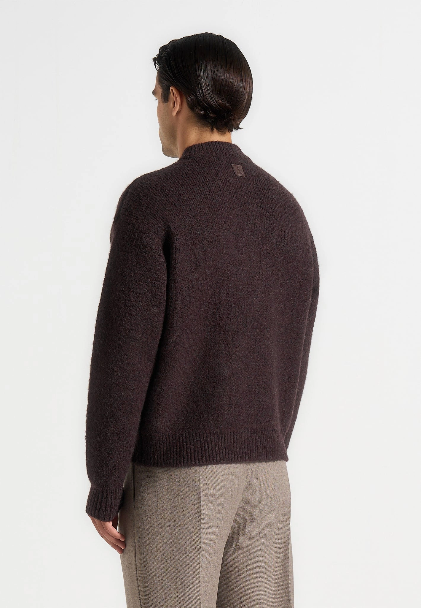 Theo - Asymmetric Brushed Wool Knit Jumper - Brown ZeroWaste Manufacturing