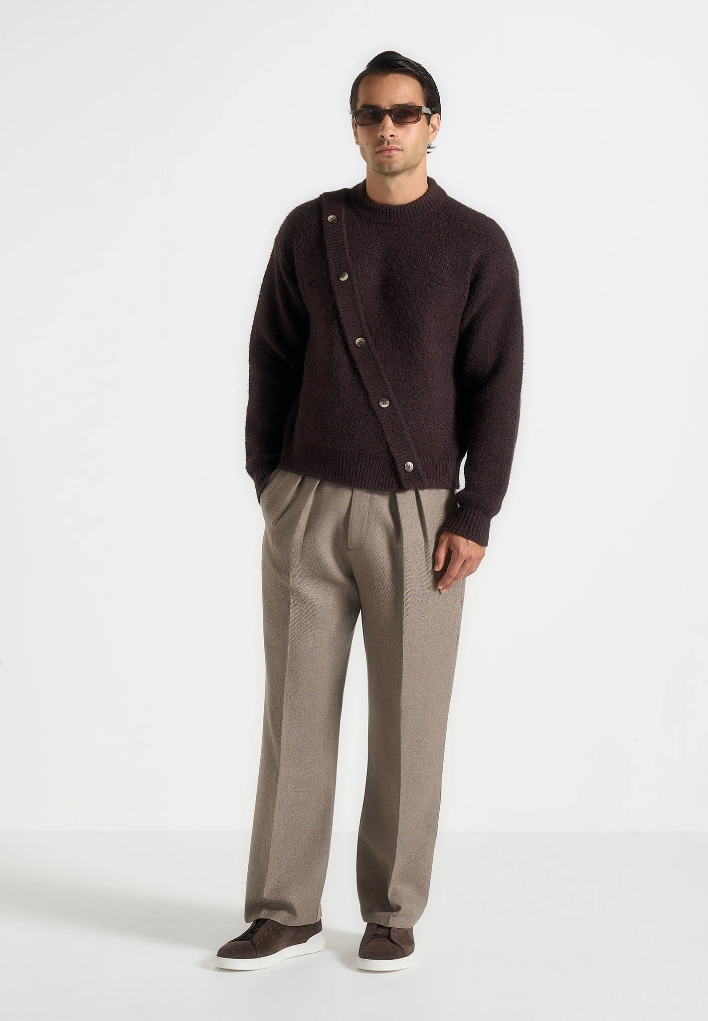 Brushed Inner Theo - Asymmetric Brushed Wool Knit Jumper - Brown