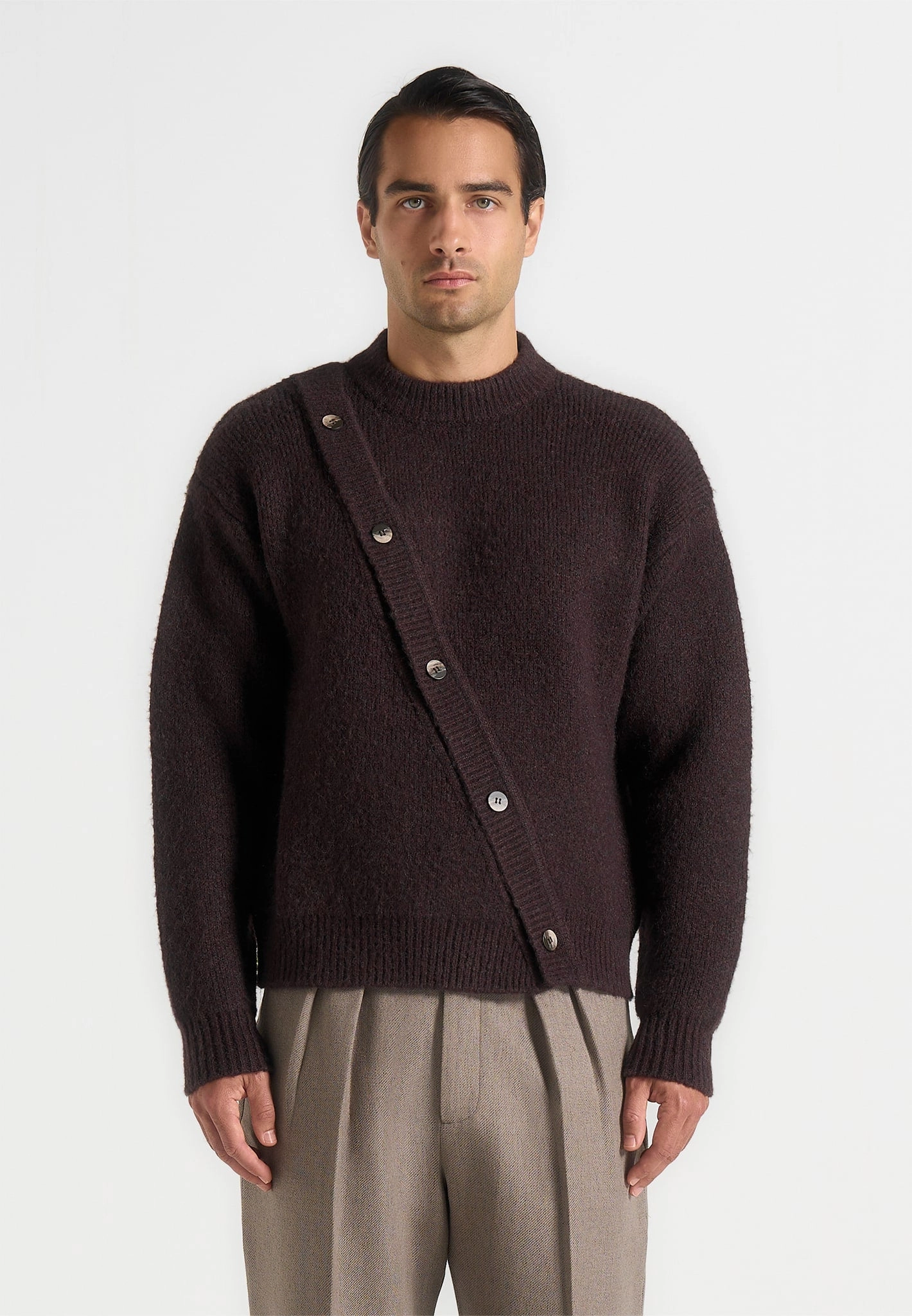 Theo - Asymmetric Brushed Wool Knit Jumper - Brown Street Layer
