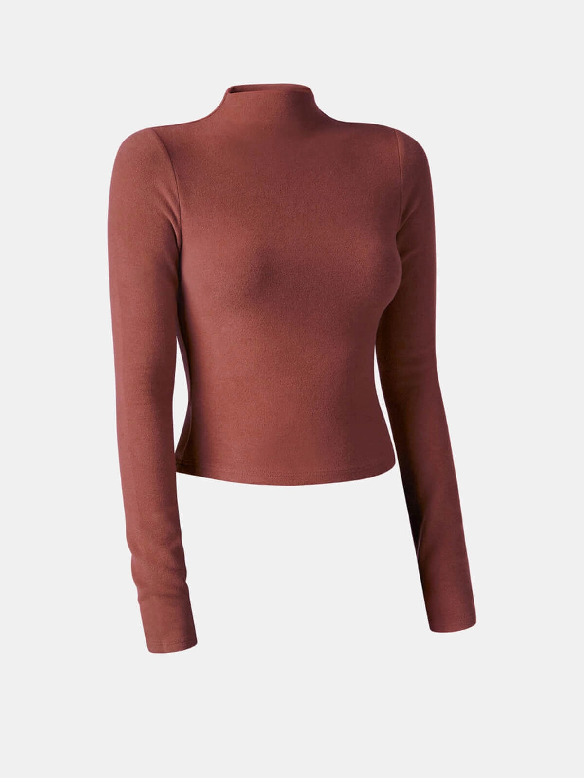 Thermal Brushed Mock Neck Crop Top Interlock Weave