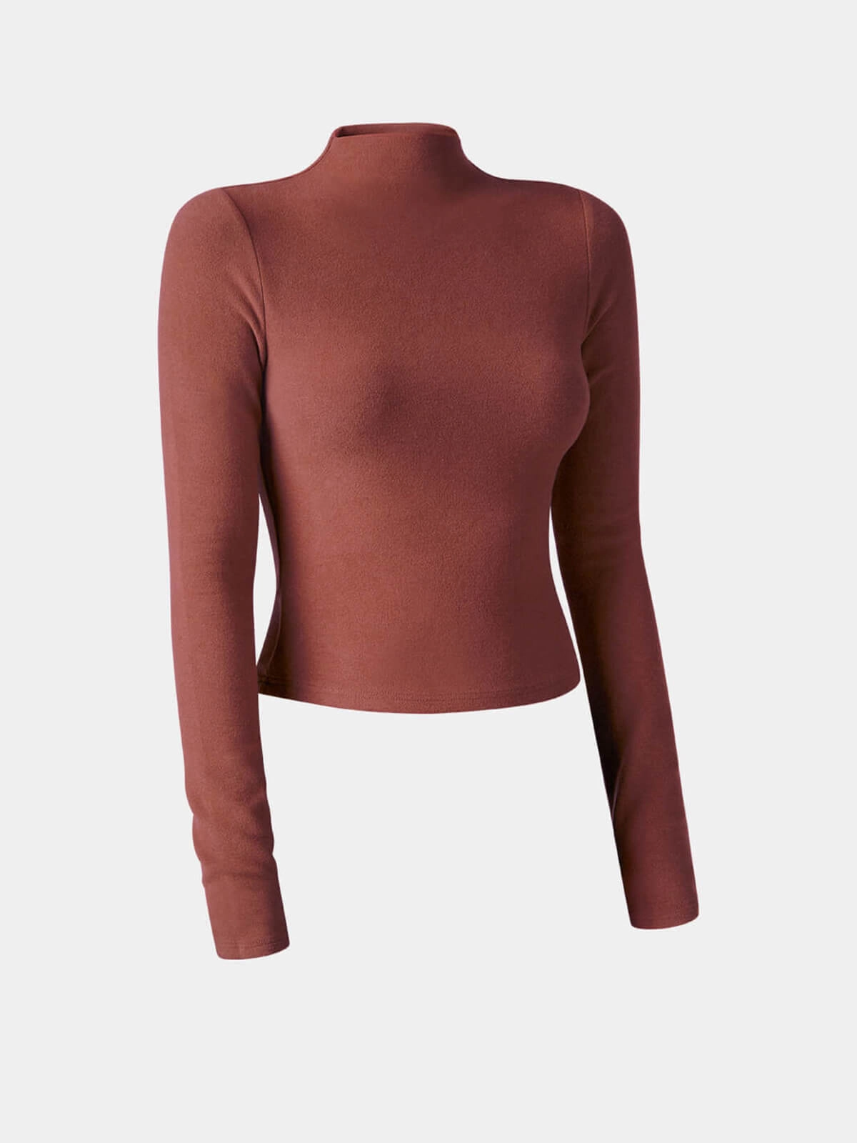 Thermal Brushed Mock Neck Crop Top Brushed Microfiber Surface