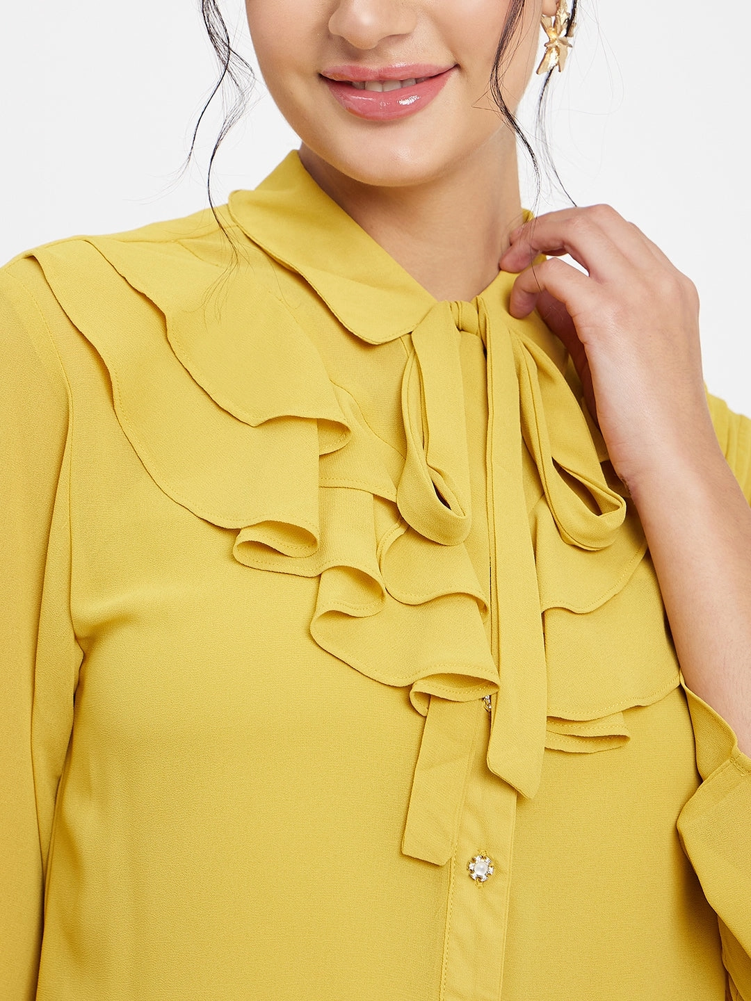 FrictionResistant Edges Antibacterial Madame Ruffle Neckline Yellow Top