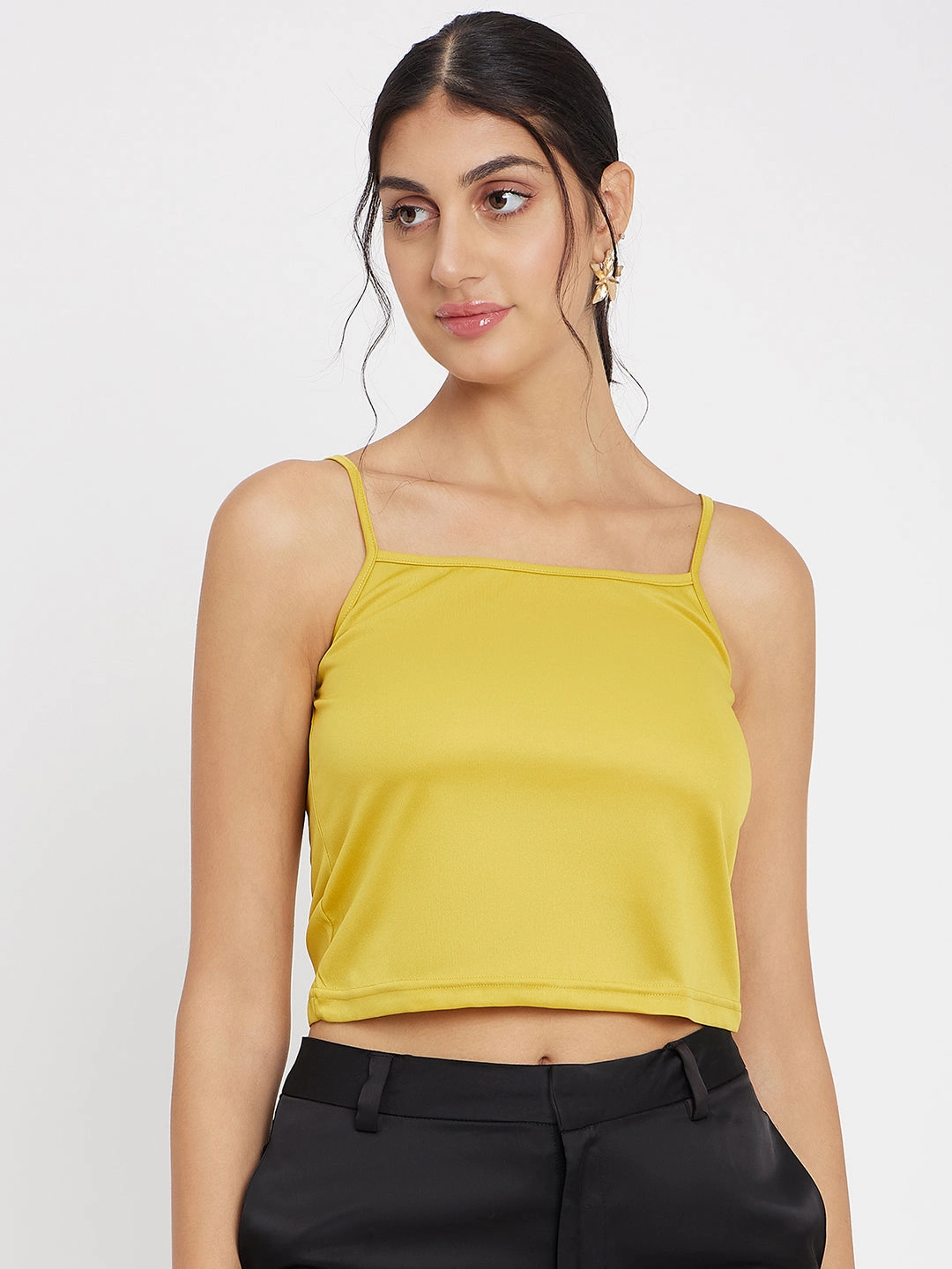 Snag Resistant Surface Compression Fit Technology Madame Ruffle Neckline Yellow Top