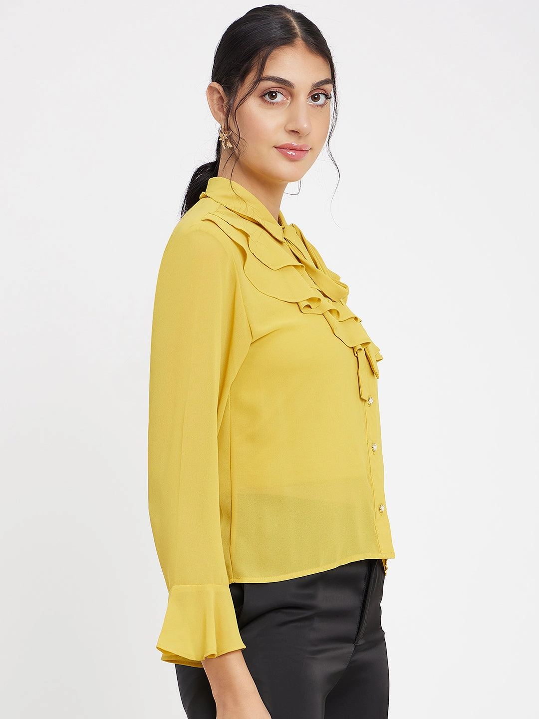 Madame Ruffle Neckline Yellow Top YarnBlend