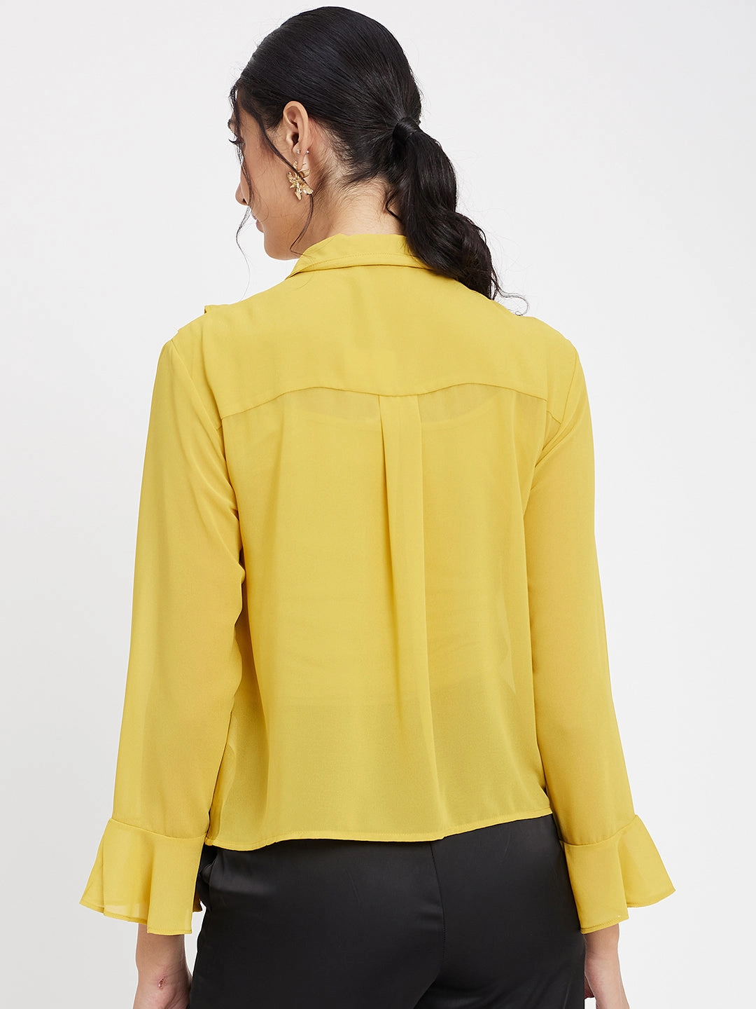 Madame Ruffle Neckline Yellow Top Comfortable Collar Active Tee