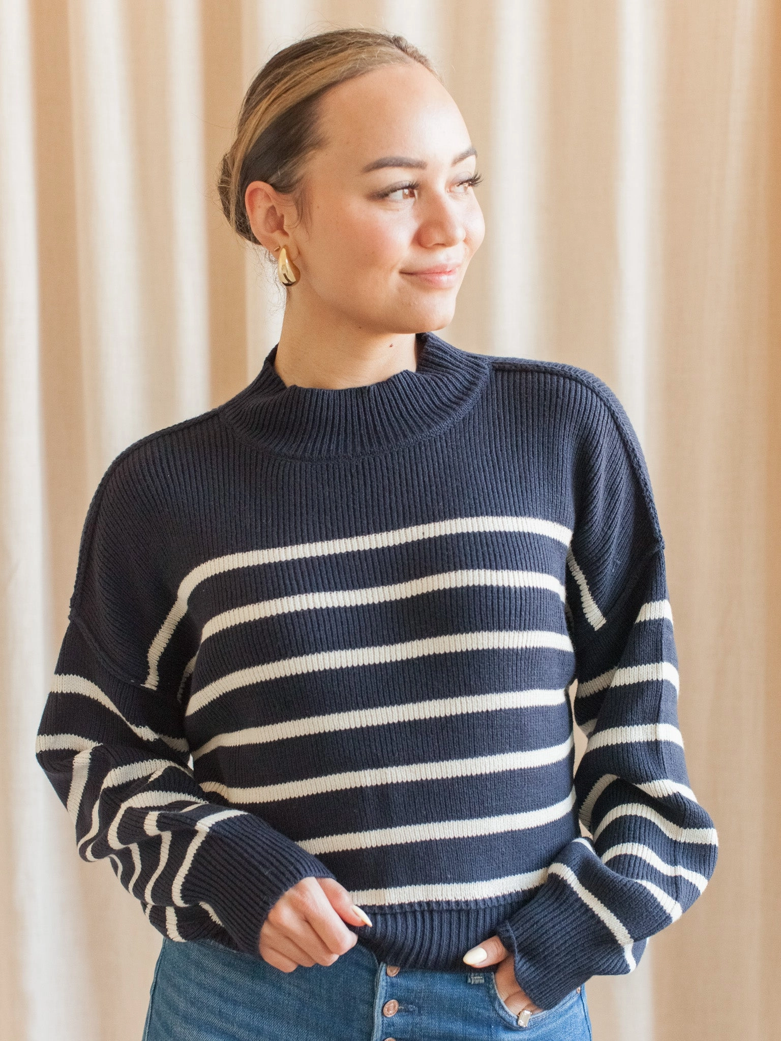 Julian Stripe Sweater - Navy Friction Resistant