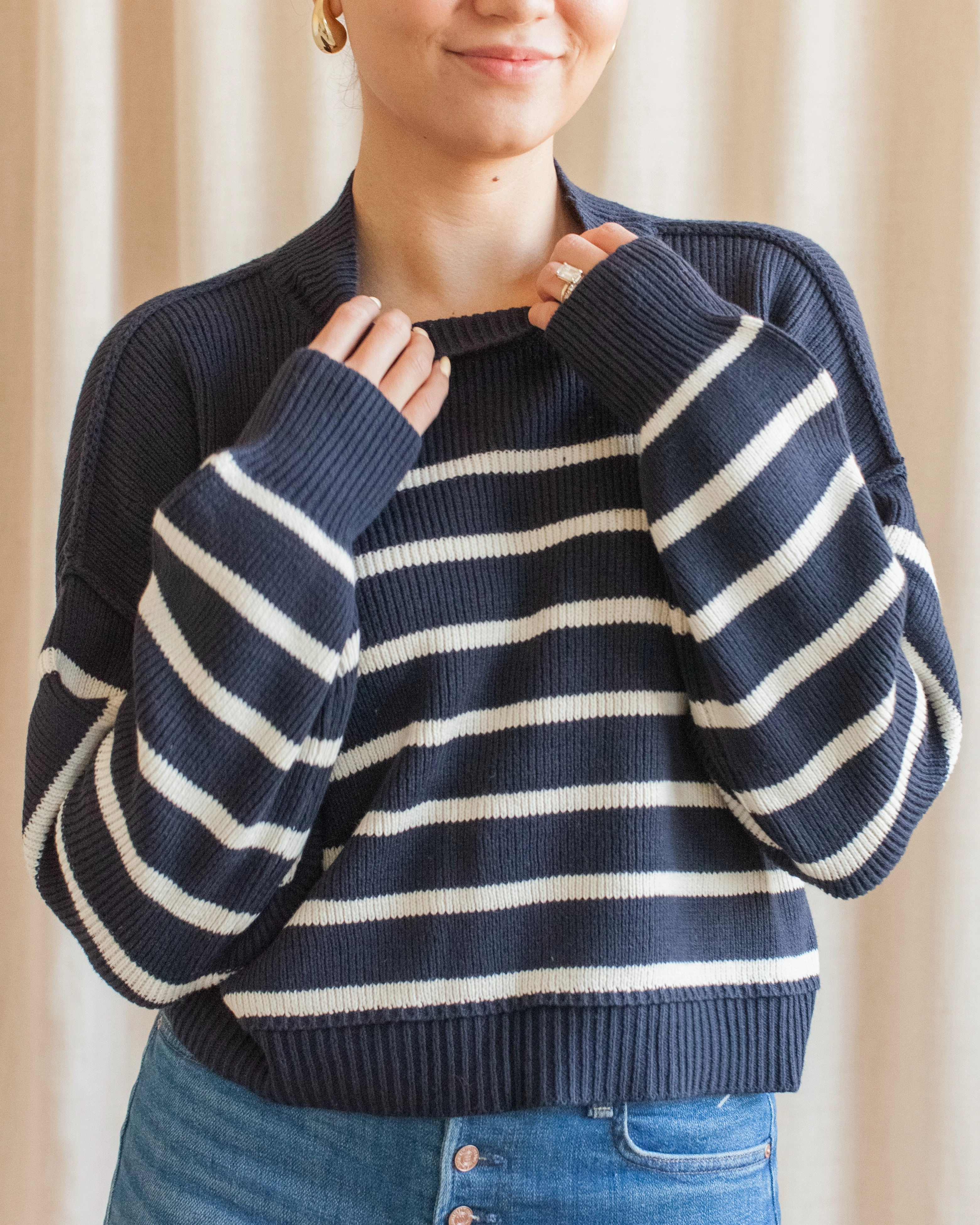 Julian Stripe Sweater - Navy Clean Finish