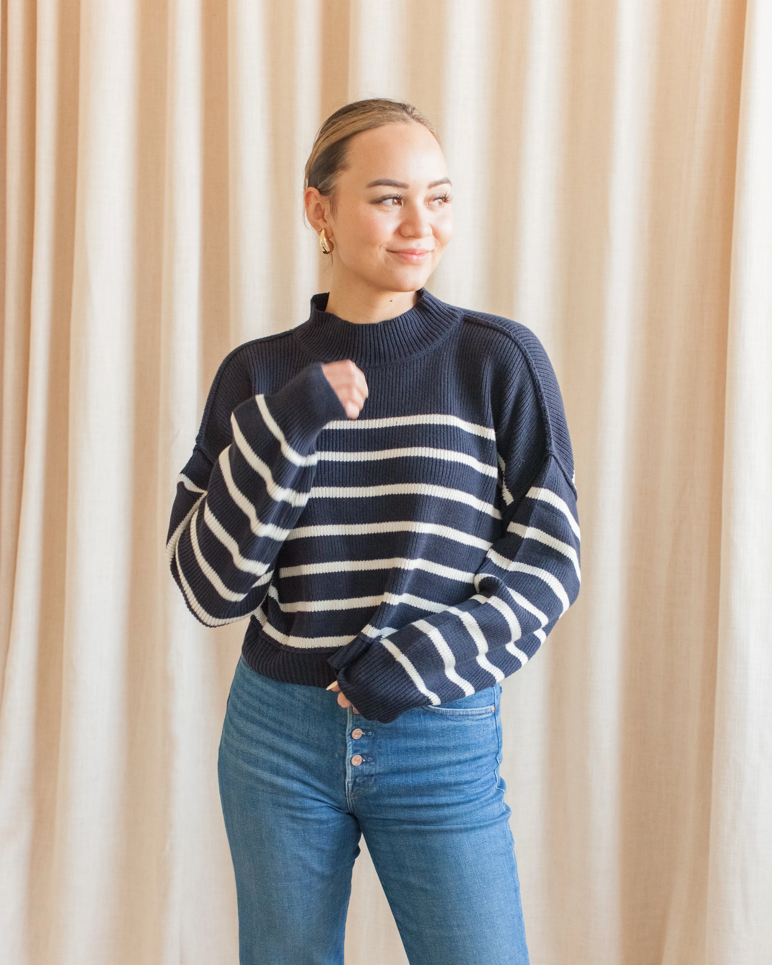 Non Chafing Fabric Julian Stripe Sweater - Navy