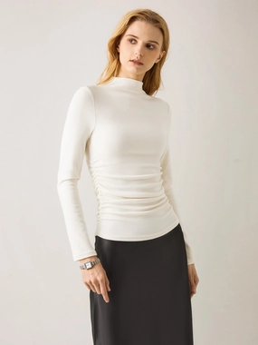 Thermal Ruched Sides Tuckable Mockneck Top Smooth Stitching Hypoallergenic Fiber
