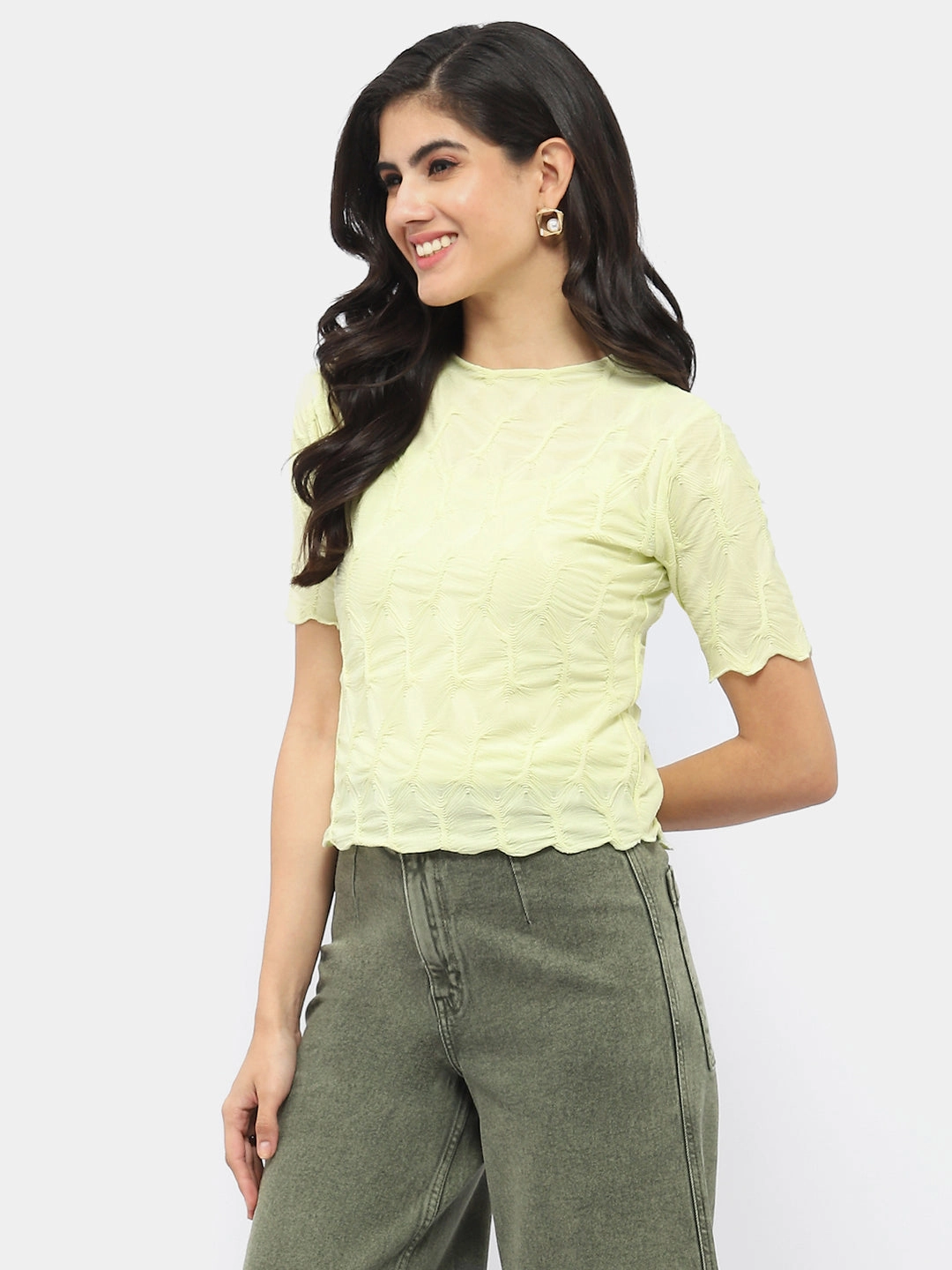 Ergonomic Pattern Design Madame Lettuce Hem Lime Green Crinkled Top