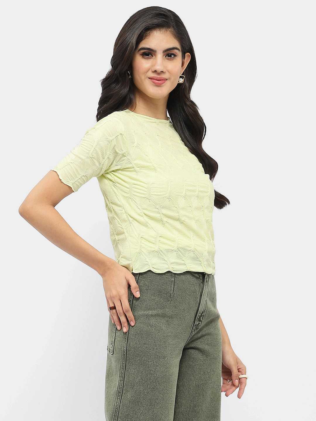 Madame Lettuce Hem Lime Green Crinkled Top Textured Fabric Finish