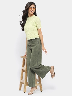 TemperatureRegulating Madame Lettuce Hem Lime Green Crinkled Top