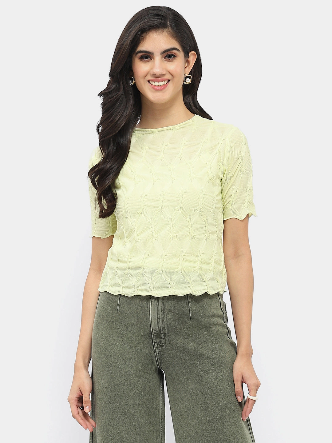 Madame Lettuce Hem Lime Green Crinkled Top Breathable mesh OdorControl
