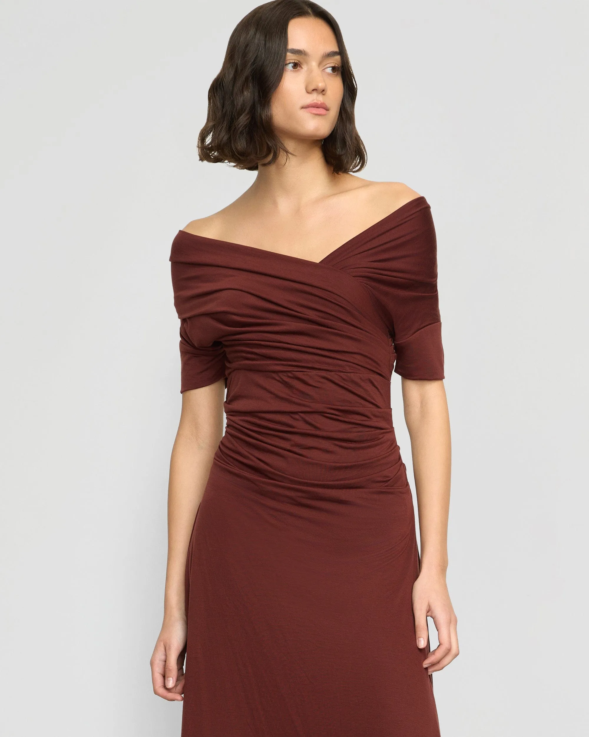 Thilda Ruched Off-Shoulder Dress Trendy Fit Side Slit