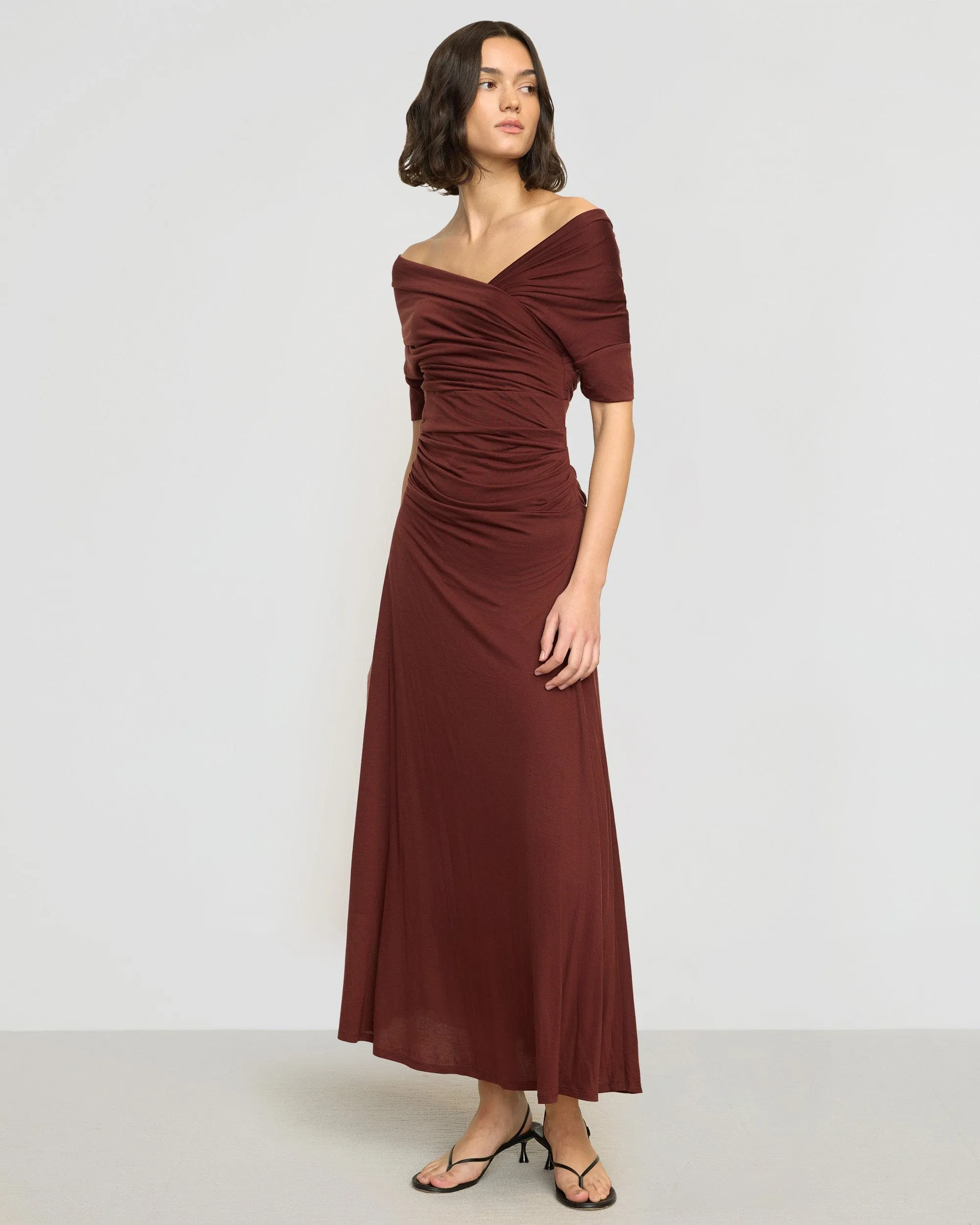 Thilda Ruched Off-Shoulder Dress Peace View Chic Tone