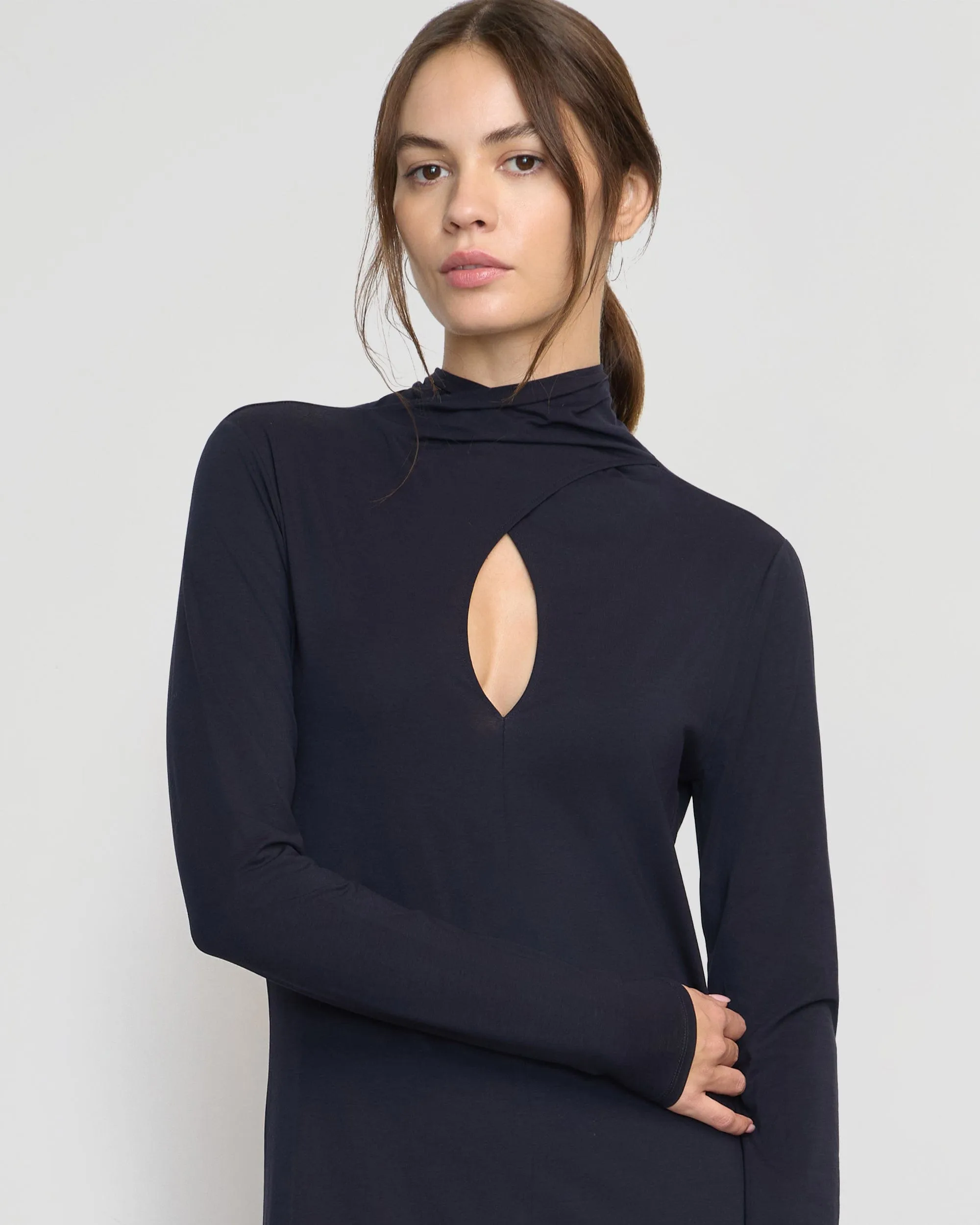 Helena Scarf-Neck Jersey Dress Soft color Relax Style