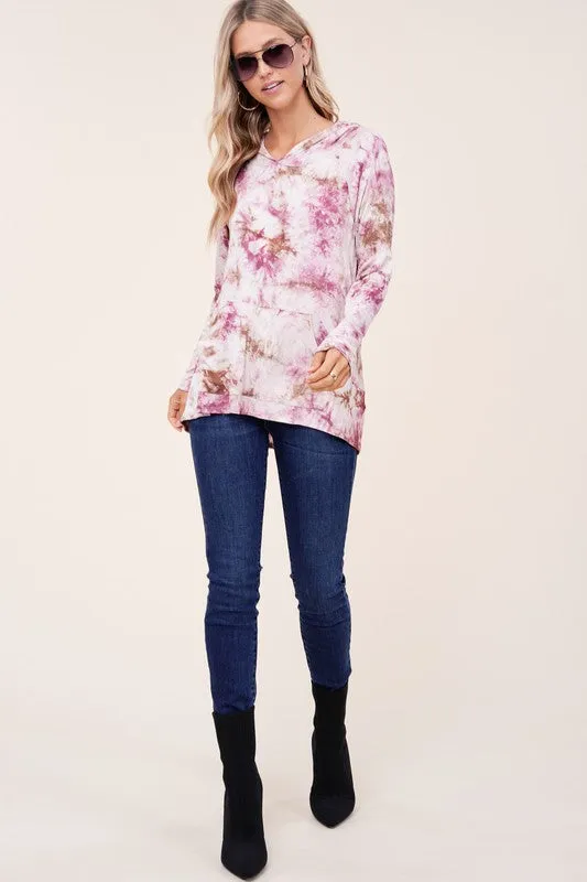 TIE DYE HOODIE HIGH LOW PLUS TOP