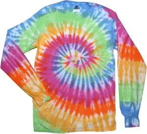 Tie Dye Long Sleeve T-Shirts Multicolor Youth Kids Sizes 100% Cotton