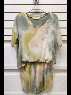 Tie dye Print Shorts - Olive/Nude